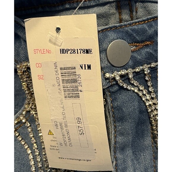 Hot & Delicious Rhinestone Fringe Jeans Y2K Inspired Distressed Womens Small NWT - Picture 12 of 16